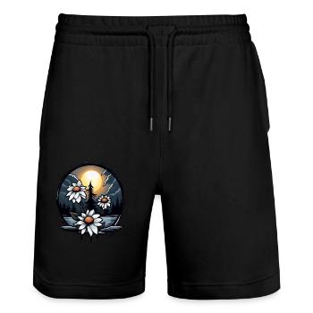 Nuit d’horreur : Fleurs et lune brillante - Short de jogging bio TRAINER Stanley/Stella unisexe - noir - Devant - Nik (191cm) & Marisol (170cm)