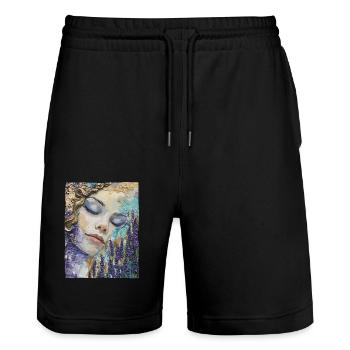 Girl sleeping in lavender - Stanley/Stella Trainer Unisex Organic Jogging Shorts - black - Front - Nik (191cm) & Marisol (170cm)