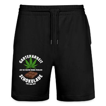 Gartenarbeit löst meine Probleme - Schoko Spruch - Stanley/Stella Unisex Bio Joggingshorts Trainer  - Schwarz - Vorne - Nik (191cm) & Marisol (170cm)