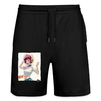 Lustiges Astronauten-Mädchen sagt Hallo - Stanley/Stella Unisex Bio Joggingshorts Trainer  - Schwarz - Vorne - Nik (191cm) & Marisol (170cm)