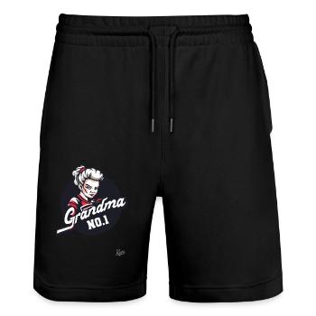 Oma Nummer 1 - Stanley/Stella Unisex Bio Joggingshorts Trainer  - Schwarz - Vorne - Nik (191cm) & Marisol (170cm)