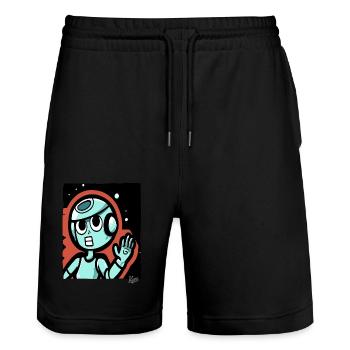 The Silence of Space: Funny Astronaut Cartoon - Stanley/Stella Unisex Bio Joggingshorts Trainer  - Schwarz - Vorne - Nik (191cm) & Marisol (170cm)