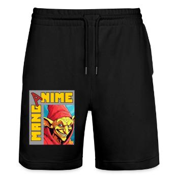 Manga Anime: Evil Goblin Gnome - Stanley/Stella Trainer Unisex Organic Jogging Shorts - black - Front - Nik (191cm) & Marisol (170cm)