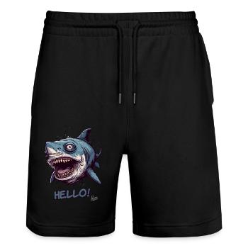 Lustiger gruseliger Zombie-Hai sagt Hallo - Stanley/Stella Unisex Bio Joggingshorts Trainer  - Schwarz - Vorne - Nik (191cm) & Marisol (170cm)