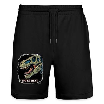 Super Aggressiver Rex Dinosaurier: Du bist Nächste - Stanley/Stella Unisex Bio Joggingshorts Trainer  - Schwarz - Vorne - Nik (191cm) & Marisol (170cm)