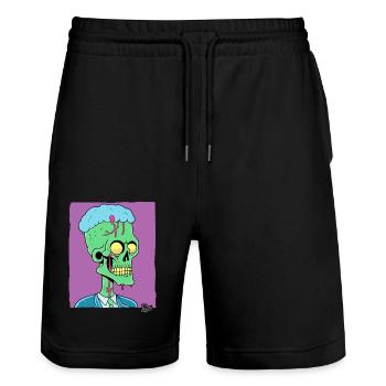 Grüner Zombie Punk Totenkopf Manager - Stanley/Stella Unisex Bio Joggingshorts Trainer  - Schwarz - Vorne - Nik (191cm) & Marisol (170cm)