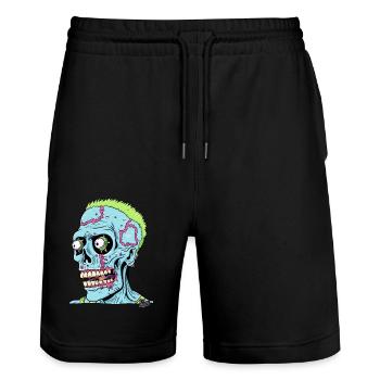 Crazy Stupid Zombie Punk Skull - Stanley/Stella Trainer Unisex Organic Jogging Shorts - black - Front - Nik (191cm) & Marisol (170cm)