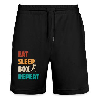 Eat Sleep Box Repeat - Boxer Martial Arts Saying - Stanley/Stella Trainer Unisex Organic Jogging Shorts - black - Front - Nik (191cm) & Marisol (170cm)