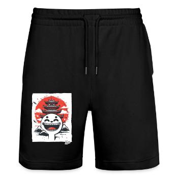 Japanische Berge: Shinto-Pagode lachendes Gesicht - Stanley/Stella Unisex Bio Joggingshorts Trainer  - Schwarz - Vorne - Nik (191cm) & Marisol (170cm)