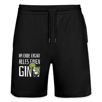 Am Ende ergibt alles einen Gin - Spruch - Stanley/Stella Unisex Bio Joggingshorts Trainer  - Schwarz - Vorne - Nik (191cm) & Marisol (170cm)