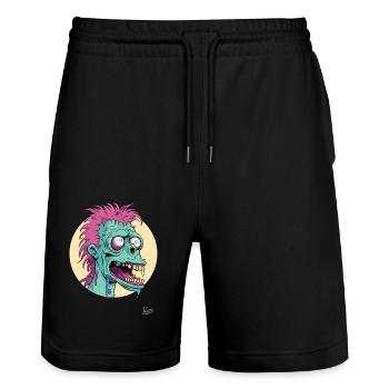 Crazy funny cartoon zombie - Stanley/Stella Trainer Unisex Organic Jogging Shorts - black - Front - Nik (191cm) & Marisol (170cm)