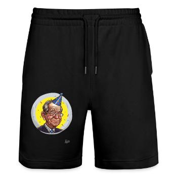 Senior party: pensioner with party hat and confetti - Stanley/Stella Trainer Unisex Organic Jogging Shorts - black - Front - Nik (191cm) & Marisol (170cm)
