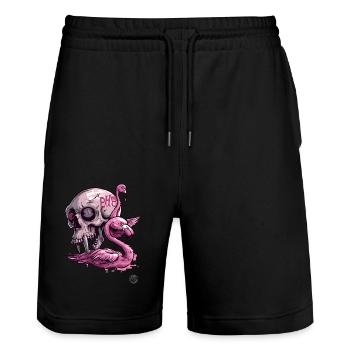 Pink Primate Skull & Flamingo: Tropical Vibes - Stanley/Stella Trainer Unisex Organic Jogging Shorts - black - Front - Nik (191cm) & Marisol (170cm)