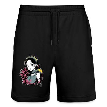 Super cool and casual alternative girl - Stanley/Stella Trainer Unisex Organic Jogging Shorts - black - Front - Nik (191cm) & Marisol (170cm)