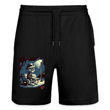 a night in the park and a melancholic cat - Stanley/Stella Trainer Unisex Organic Jogging Shorts - black - Front - Nik (191cm) & Marisol (170cm)
