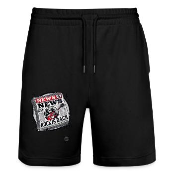 Fake newspaper: Rock music is back - Stanley/Stella Trainer Unisex Organic Jogging Shorts - black - Front - Nik (191cm) & Marisol (170cm)