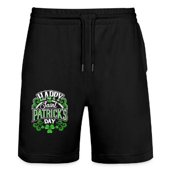Happy St. Patrick's Day - Shamrock - Ireland - Stanley/Stella Trainer Unisex Organic Jogging Shorts - black - Front - Nik (191cm) & Marisol (170cm)