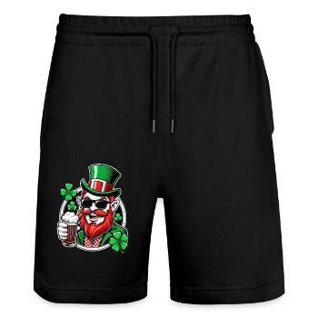 Leprechaun & Beer - St. Patrick's Day - Ireland - Stanley/Stella Trainer Unisex Organic Jogging Shorts - black - Front - Nik (191cm) & Marisol (170cm)