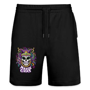 Mardi Gras - Karneval - Totenkopf - Geschenk - Stanley/Stella Unisex Bio Joggingshorts Trainer  - Schwarz - Vorne - Nik (191cm) & Marisol (170cm)