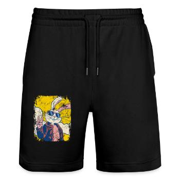 Cool lapin de Pâques - Oeuf de Pâques - Cadeau - Short de jogging bio TRAINER Stanley/Stella unisexe - noir - Devant - Nik (191cm) & Marisol (170cm)