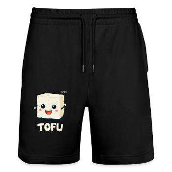 Cute Tofu Cartoon – Funny Veggie Design - Stanley/Stella Trainer Unisex Organic Jogging Shorts - black - Front - Nik (191cm) & Marisol (170cm)