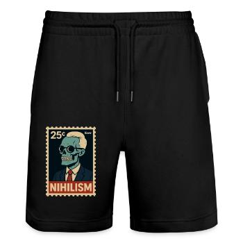 Timbre-poste Nihilism – Squelette en costume - Short de jogging bio TRAINER Stanley/Stella unisexe - noir - Devant - Nik (191cm) & Marisol (170cm)
