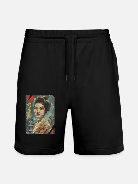 Strong Geisha – Japanese Retro Poster - Stanley/Stella Trainer Unisex Organic Jogging Shorts - black