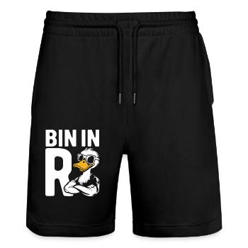 Bin in Rente - Ente - Ruhestand - Pension - Stanley/Stella Unisex Bio Joggingshorts Trainer  - Schwarz - Vorne - Nik (191cm) & Marisol (170cm)