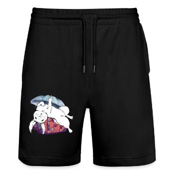 Lapin, valise, rongeur de vacances, lapins de voyage - Short de jogging bio TRAINER Stanley/Stella unisexe - noir - Devant - Nik (191cm) & Marisol (170cm)