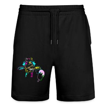 Giraffe Sommer Giraffen Eiskrem Kind Kinder Eis - Stanley/Stella Unisex Bio Joggingshorts Trainer  - Schwarz - Vorne - Nik (191cm) & Marisol (170cm)