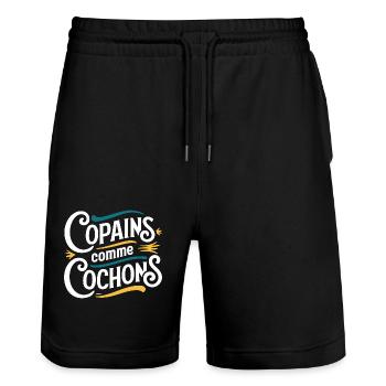 Copains comme cochons - Short de jogging bio TRAINER Stanley/Stella unisexe - noir - Devant - Nik (191cm) & Marisol (170cm)