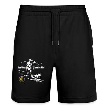 Der Weg ist das Ziel - Camino 2025 - Jakobsweg - Stanley/Stella Unisex Bio Joggingshorts Trainer  - Schwarz - Vorne - Nik (191cm) & Marisol (170cm)