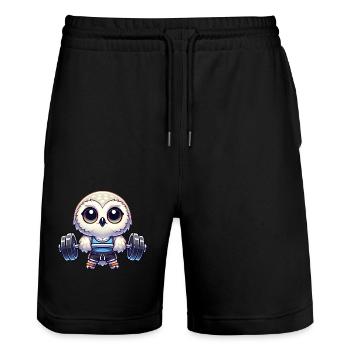 Owl Snow Owl Fitness Workout Barbell - Stanley/Stella Trainer Unisex Organic Jogging Shorts - black - Front - Nik (191cm) & Marisol (170cm)