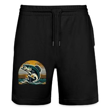 Bass Fish - Stanley/Stella Trainer Unisex Organic Jogging Shorts - black - Front - Nik (191cm) & Marisol (170cm)