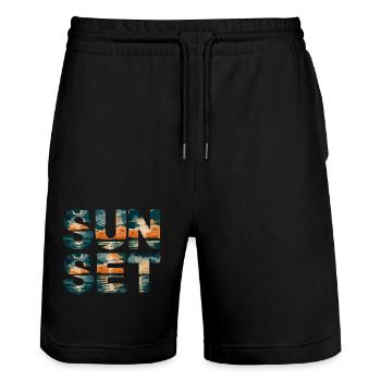 Strand Sunset Beach Sonnenuntergang Meer - Stanley/Stella Unisex Bio Joggingshorts Trainer  - Schwarz - Vorne - Nik (191cm) & Marisol (170cm)