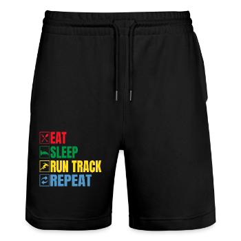 Track And Field Athletes Eat Sleep Run Track - Stanley/Stella Trainer Unisex Organic Jogging Shorts - black - Front - Nik (191cm) & Marisol (170cm)