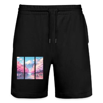 Japanese Cherry Blossom Route - Stanley/Stella Trainer Unisex Organic Jogging Shorts - black - Front - Nik (191cm) & Marisol (170cm)