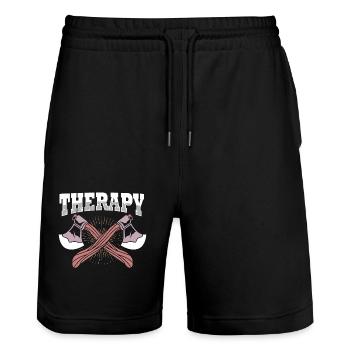 Axe - Stanley/Stella Trainer Unisex Organic Jogging Shorts - black - Front - Nik (191cm) & Marisol (170cm)