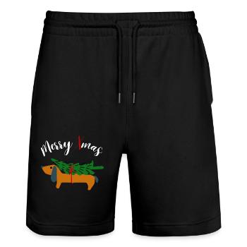 Merry Xmas Dackel Hund Weihnachtsbaum Wau Lustig - Stanley/Stella Unisex Bio Joggingshorts Trainer  - Schwarz - Vorne - Nik (191cm) & Marisol (170cm)