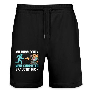 Gamer Zocker Programmierer Administrator Computer - Stanley/Stella Unisex Bio Joggingshorts Trainer  - Schwarz - Vorne - Nik (191cm) & Marisol (170cm)