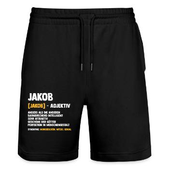Jacob - Short de jogging bio TRAINER Stanley/Stella unisexe - noir - Devant - Nik (191cm) & Marisol (170cm)