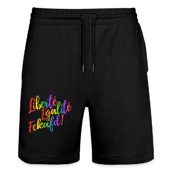 Liberté Egalité Fckafd - Gegen AFD, gegen rechts - Stanley/Stella Unisex Bio Joggingshorts Trainer  - Schwarz - Vorne - Nik (191cm) & Marisol (170cm)