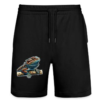 Bartagame Bartagamen Bearded Dragon - Stanley/Stella Unisex Bio Joggingshorts Trainer  - Schwarz - Vorne - Nik (191cm) & Marisol (170cm)