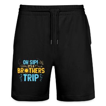Geschwister Oh Sip Its A Brothers Trip - Stanley/Stella Unisex Bio Joggingshorts Trainer  - Schwarz - Vorne - Nik (191cm) & Marisol (170cm)