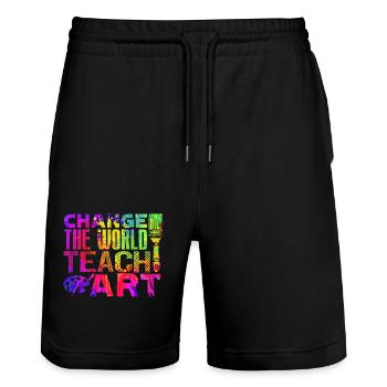 Art Teacher Change The World Teach Art - Stanley/Stella Trainer Unisex Organic Jogging Shorts - black - Front - Nik (191cm) & Marisol (170cm)