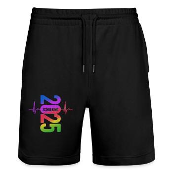 Schulkind 2025 - EKG - Puls - Einschulung - Stanley/Stella Unisex Bio Joggingshorts Trainer  - Schwarz - Vorne - Nik (191cm) & Marisol (170cm)