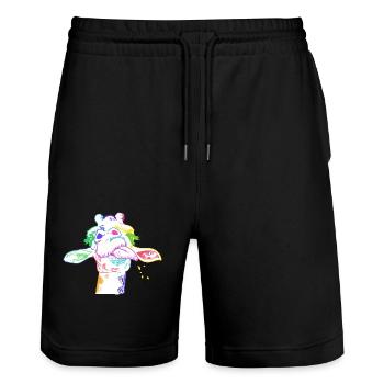 Giraffe Giraffen Safari - Stanley/Stella Unisex Bio Joggingshorts Trainer  - Schwarz - Vorne - Nik (191cm) & Marisol (170cm)