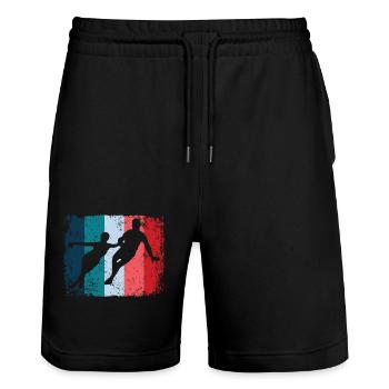 Eiskunstläufer Eiskunstlauf Schlittschuhlaufen - Stanley/Stella Unisex Bio Joggingshorts Trainer  - Schwarz - Vorne - Nik (191cm) & Marisol (170cm)
