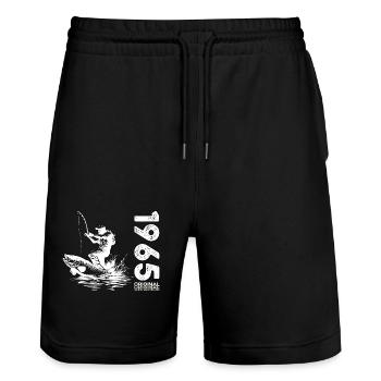 60ème Anniversaire Pêcheur Pêche 1965 Millésime 1965 - Short de jogging bio TRAINER Stanley/Stella unisexe - noir - Devant - Nik (191cm) & Marisol (170cm)