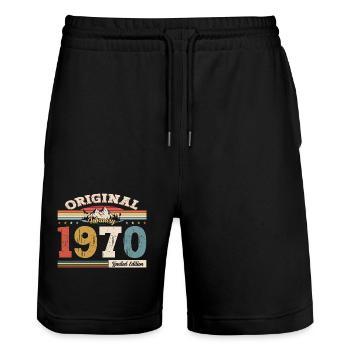 Cadeau 55e anniversaire homme original février 1970 - Short de jogging bio TRAINER Stanley/Stella unisexe - noir - Devant - Nik (191cm) & Marisol (170cm)